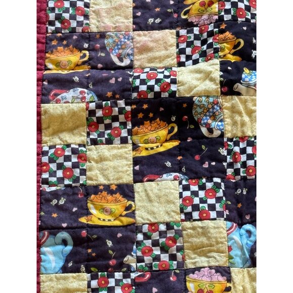 Mary Engelbreit Coffee/ Tea Handmade Patchwork Quilt  Lap Cover 30" x 23" - Picture 2 of 7